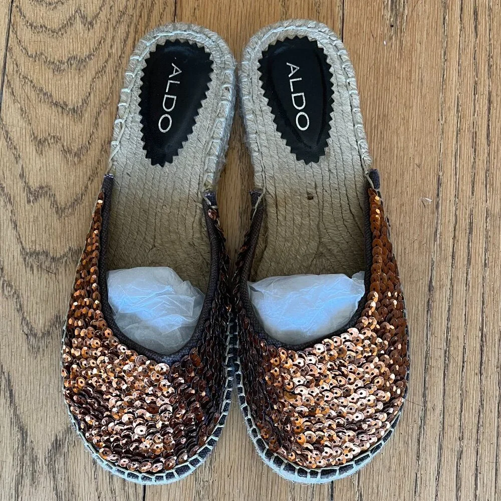 Aldo Sequined Espadrille Slides, Size 7.5